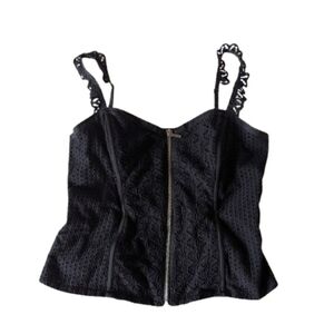 BeBe Corset Goth Coquette Dollcore Eyelet Lace Top Silver Zipper Lace Straps